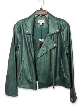 Joseph Ribkoff Teal Green Faux Leather Moto Jacket